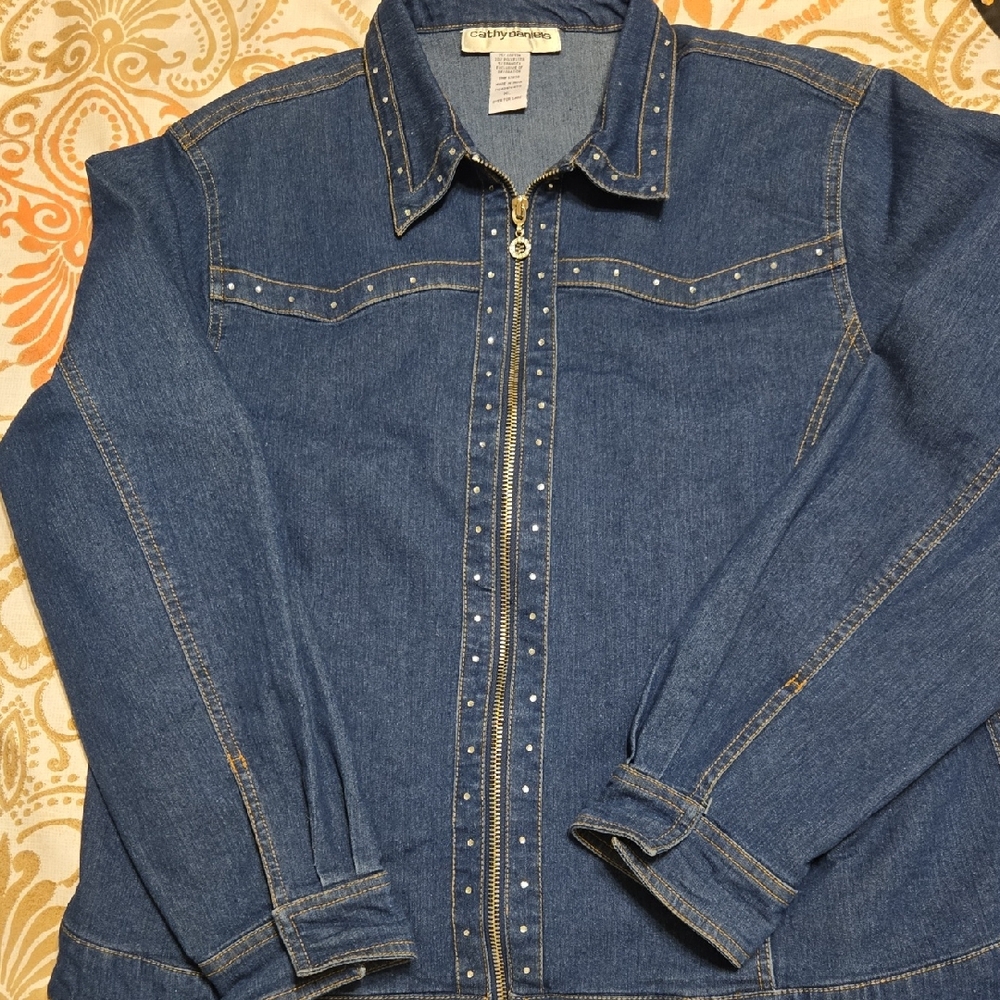 Cathy Daniels Classic Blue Denim Jacket with Stud Accents